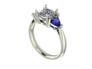Custom Three Stone Ring Cushion Cut and Sapphire